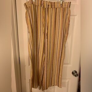 BNWOT Denim & Co 1x Petite stripped linen blend wide leg pants warm multi print